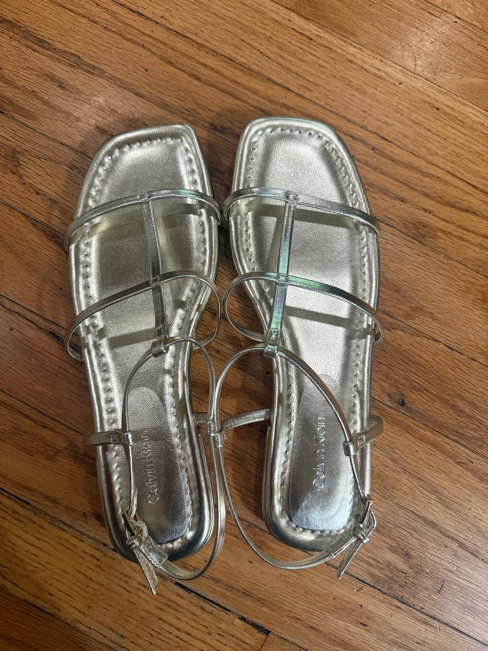 Calvin Klein Gold Metallic Strappy Flat Sandals